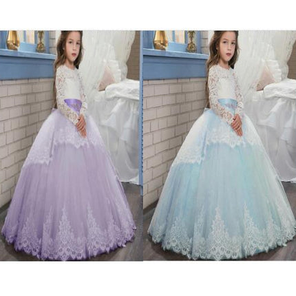 Girls' Long Sleeves Pageant Dresses Lace Princess Prom Dress Formal Ball Gowns