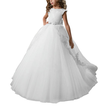 Fancy Flower Girl Dress Long Lace Pageant Puffy Tulle Ball Gown-A2