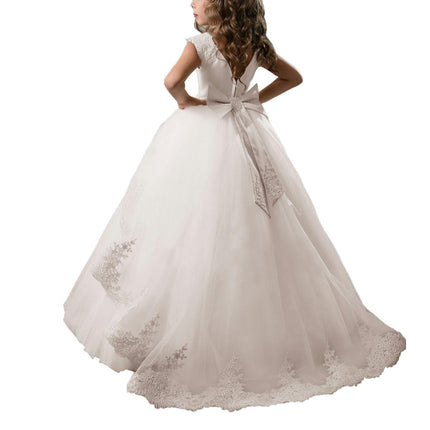 Fancy Flower Girl Dress Long Lace Pageant Puffy Tulle Ball Gown-A2