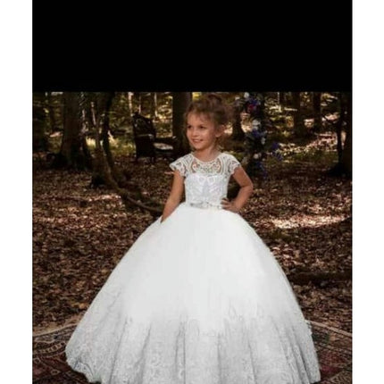 Girls Embroidery Princess Dress Wedding Birthday Party Long Tail Prom Gowns-A2