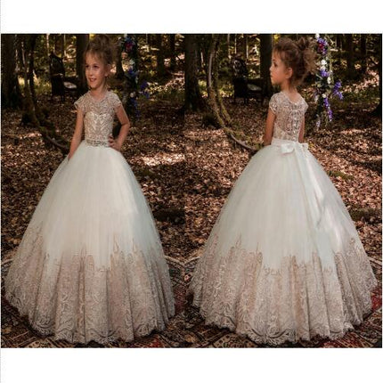 Girls Embroidery Princess Dress Wedding Birthday Party Long Tail Prom Gowns-A2