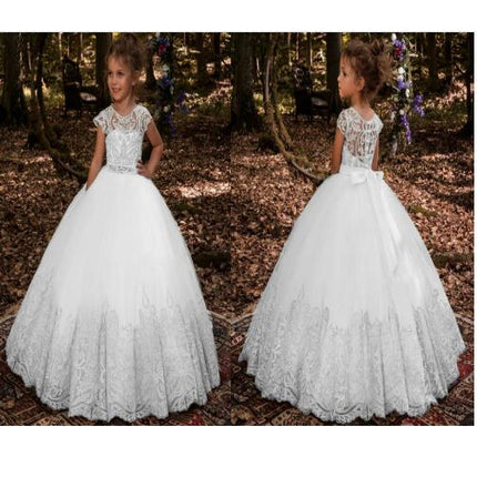 Girls Embroidery Princess Dress Wedding Birthday Party Long Tail Prom Gowns-A2