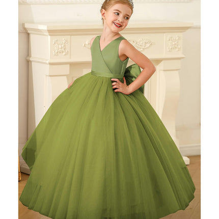 Children's Wedding Dresses Girls Sleeveless Satin Mesh Dresses Long