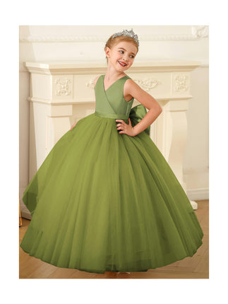 Children's Wedding Dresses Girls Sleeveless Satin Mesh Dresses Long