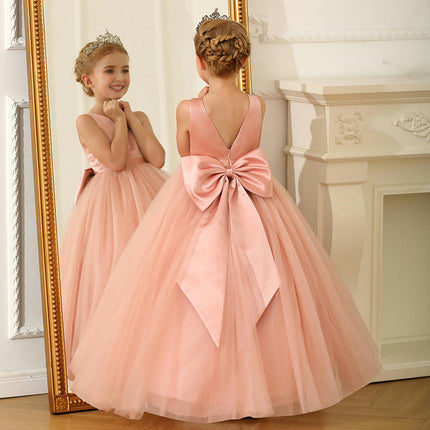 Children's Wedding Dresses Girls Sleeveless Satin Mesh Dresses Long