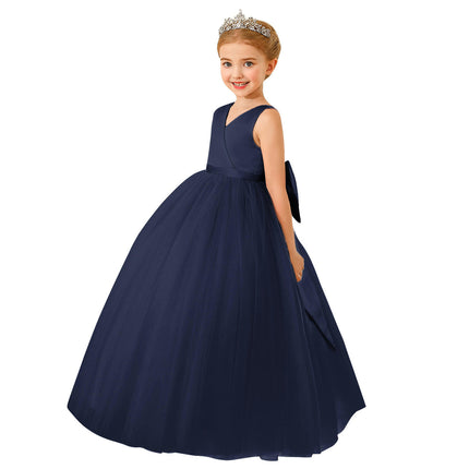 Children's Wedding Dresses Girls Sleeveless Satin Mesh Dresses Long