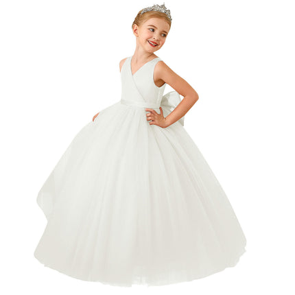 Children's Wedding Dresses Girls Sleeveless Satin Mesh Dresses Long