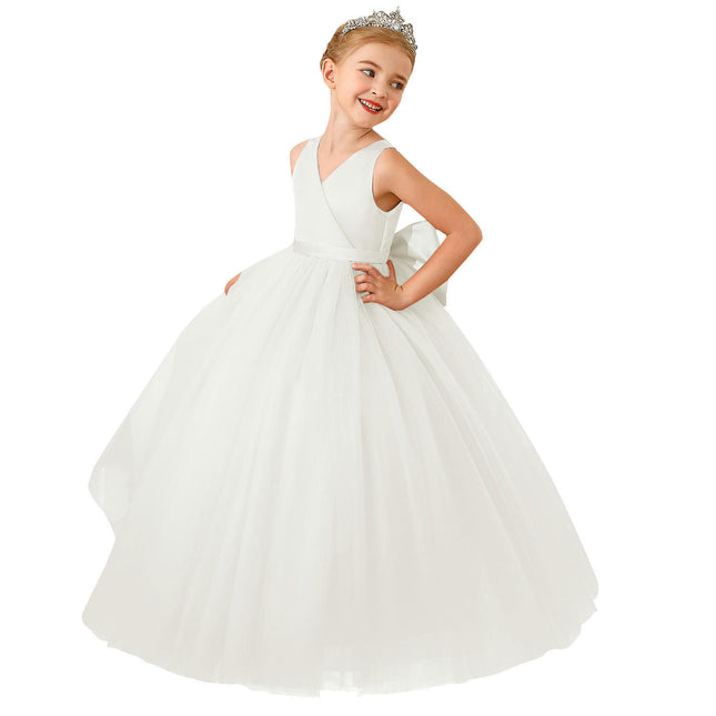 Children's Wedding Dresses Girls Sleeveless Satin Mesh Dresses Long