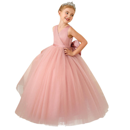 Children's Wedding Dresses Girls Sleeveless Satin Mesh Dresses Long