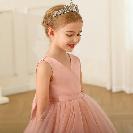 Children's Wedding Dresses Girls Sleeveless Satin Mesh Dresses Long