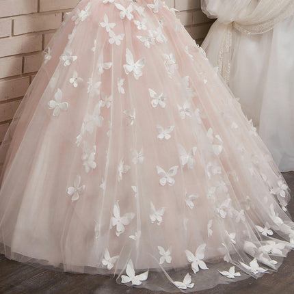 Lovely Flower Girl Dress Lace Embroidery Long Sleeves Prom Gown Long Floor-length Wedding Dress