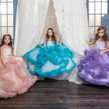 Stunning V-Back Luxury Pageant Tulle Ball Gowns for Girls 2-12 Year Old