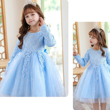 Girls Princess Dress Children Long Sleeve Dress Party Wedding Mesh Dress Autumn and Winter