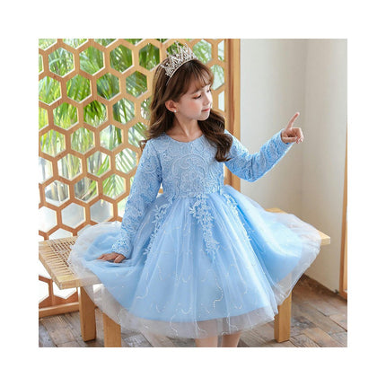 Girls Princess Dress Children Long Sleeve Dress Party Wedding Mesh Dress Autumn and Winter