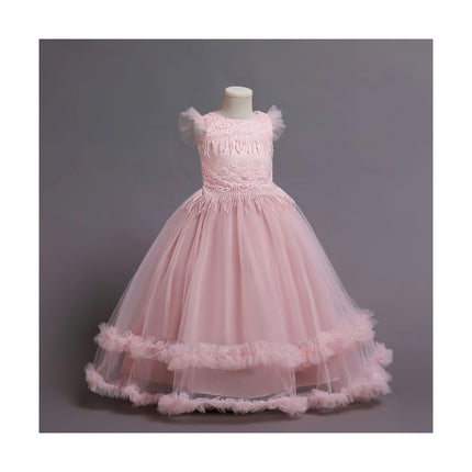 Girls Embroidered Mesh Princess Dresses Middle and Big Kids Long Prom Party Dresses