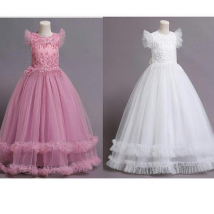 Girls Embroidered Mesh Princess Dresses Middle and Big Kids Long Prom Party Dresses