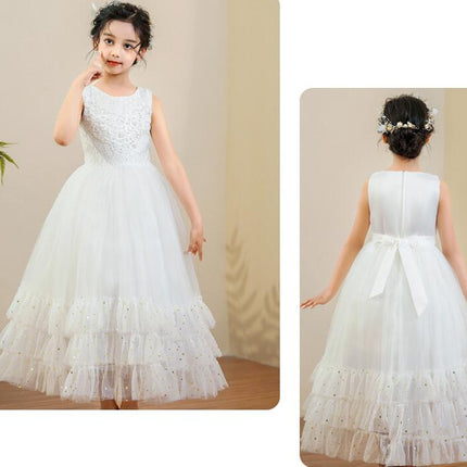 Girls Embroidered Mesh Princess Dress Long Party Prom Dress Summer