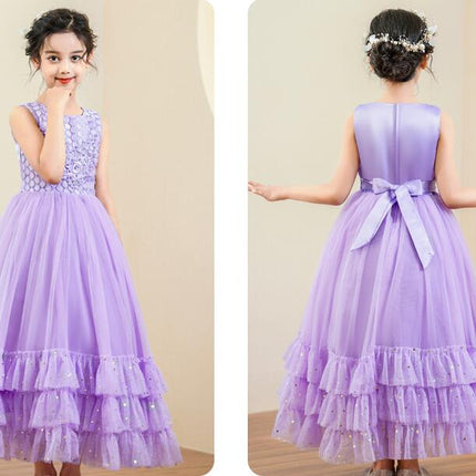 Girls Embroidered Mesh Princess Dress Long Party Prom Dress Summer