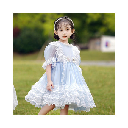 Girls Lace Short Sleeve Dress Summer Princess Dress Birthday Party Dress