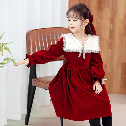 Toddler Spring and Autumn Dresses Girls Golden Velvet Dress-Fashion Princess Dresses