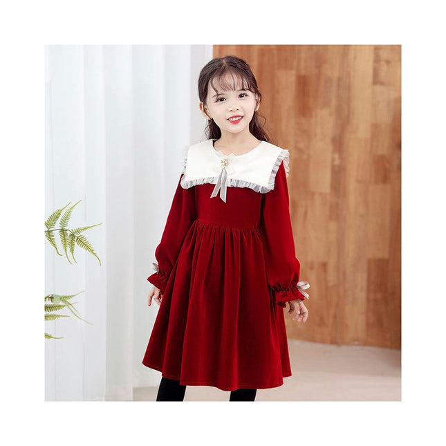 Toddler Spring and Autumn Dresses Girls Golden Velvet Dress-Fashion Princess Dresses