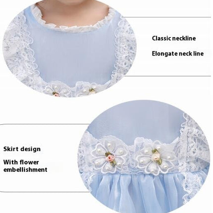 Girls Lace Short Sleeve Dress Summer Princess Dress Birthday Party Dress