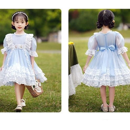 Girls Lace Short Sleeve Dress Summer Princess Dress Birthday Party Dress