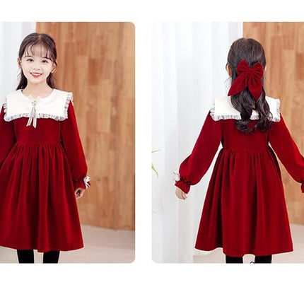 Toddler Spring and Autumn Dresses Girls Golden Velvet Dress-Fashion Princess Dresses