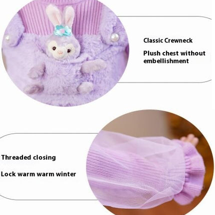 Girls Autumn and Winter Dress Long Sleeve Knitted Splicing Bunny Princess Dress