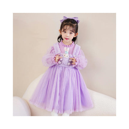 Girls Autumn and Winter Dress Long Sleeve Knitted Splicing Bunny Princess Dress