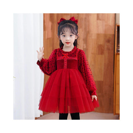 Girls Princess Dress Autumn and Winter Children's Long Sleeve Dress Little Girl Velvet Mesh Dress