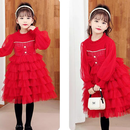 Girls Princess Dress Sweet Super Fairy Dress Children's Dress Cake Sweater Dress Autumn and Winter