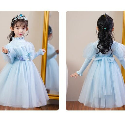 Girls Knitted Long Sleeve Princess Dress-Children's Bowknot Beaded Dress Autumn and Winter