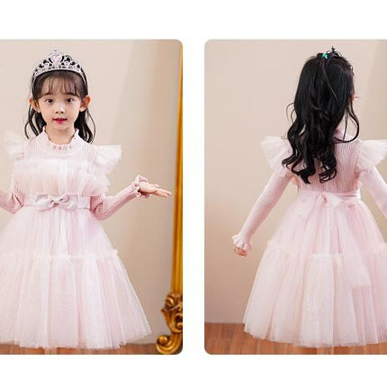 Baby Girls Long Sleeve Princess Skirt Plush Sweater Dress Winter Dress