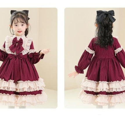 Baby Girl Long Sleeve Striped Princess Dress Children's Bowknot Dress Fall and Winter