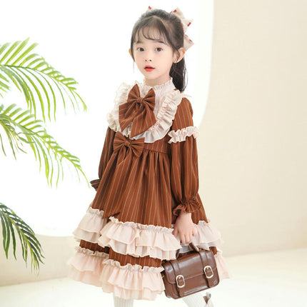 Baby Girl Long Sleeve Striped Princess Dress Children's Bowknot Dress Fall and Winter