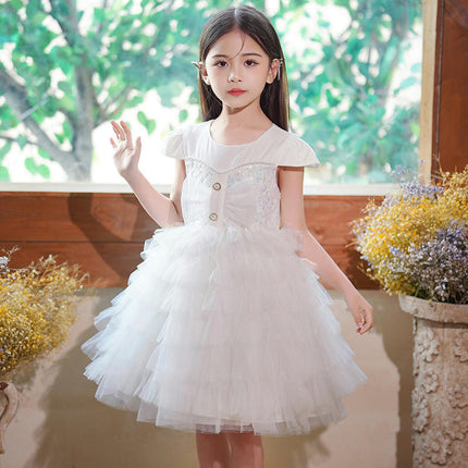 Girls Short Sleeve Dress Summer Princess Dress Birthday Party Cake Dress