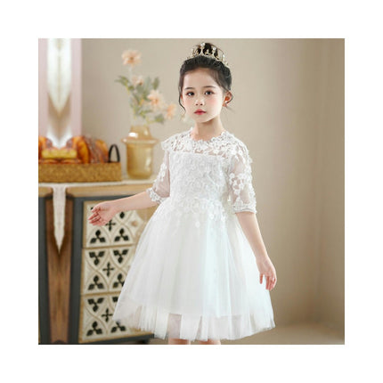 Midi Sleeve Mesh Embroidered Gowns Princess Dresses Flower Girl Party Prom Dresses