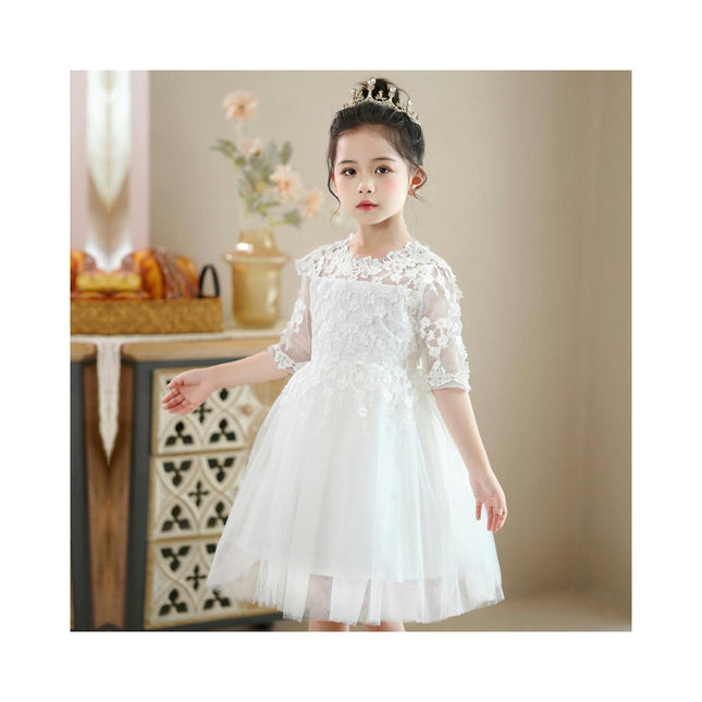 Midi Sleeve Mesh Embroidered Gowns Princess Dresses Flower Girl Party Prom Dresses