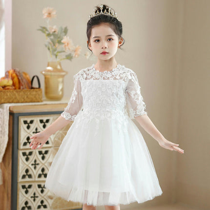 Midi Sleeve Mesh Embroidered Gowns Princess Dresses Flower Girl Party Prom Dresses