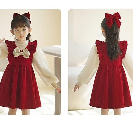 Autumn and Winter Dress Set Baby Girl Christmas New Year Vest Dress Long Sleeve Top Set