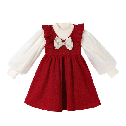 Autumn and Winter Dress Set Baby Girl Christmas New Year Vest Dress Long Sleeve Top Set