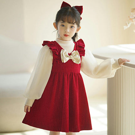 Autumn and Winter Dress Set Baby Girl Christmas New Year Vest Dress Long Sleeve Top Set