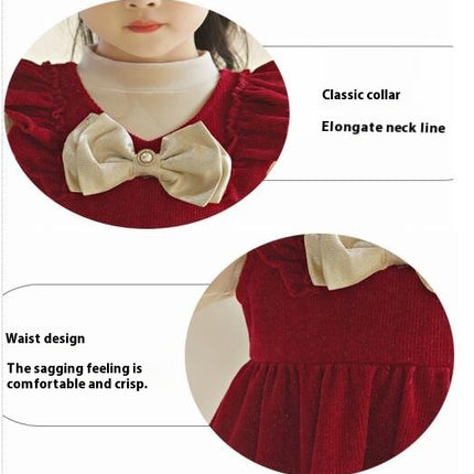 Autumn and Winter Dress Set Baby Girl Christmas New Year Vest Dress Long Sleeve Top Set