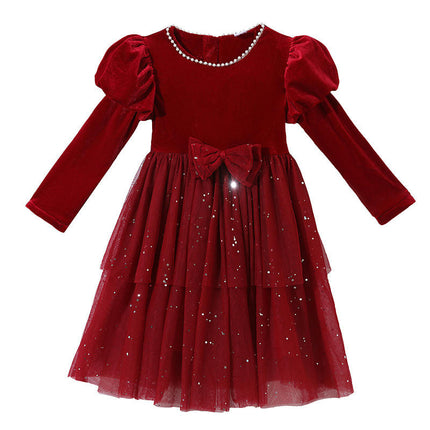 Toddler Velvet Dress Long Sleeve Baby Girls Tulle Tutu Party Dresses for Special Occasion