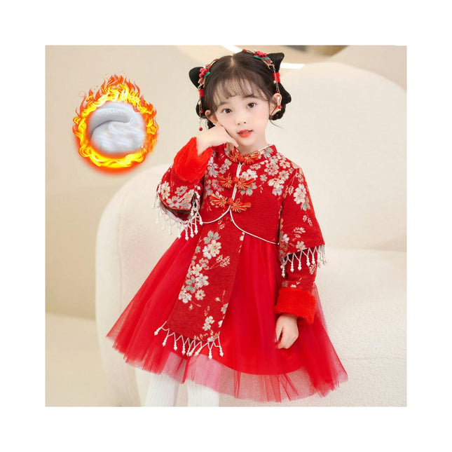 Girls Plus Velvet Tang Suit Hanfu-Winter Little Girl New Year Dress