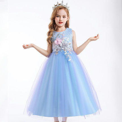 Girls Gradient Colorblocking Gowns Princess Dresses Flower Girl Party Prom Floral Dresses