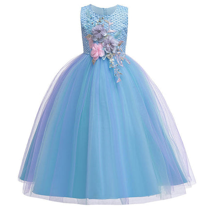 Girls Gradient Colorblocking Gowns Princess Dresses Flower Girl Party Prom Floral Dresses