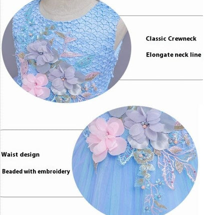 Girls Gradient Colorblocking Gowns Princess Dresses Flower Girl Party Prom Floral Dresses