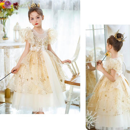 Girls Beaded Sequins Patchwork Princess Dresses Flower Girl Party Prom Dresses